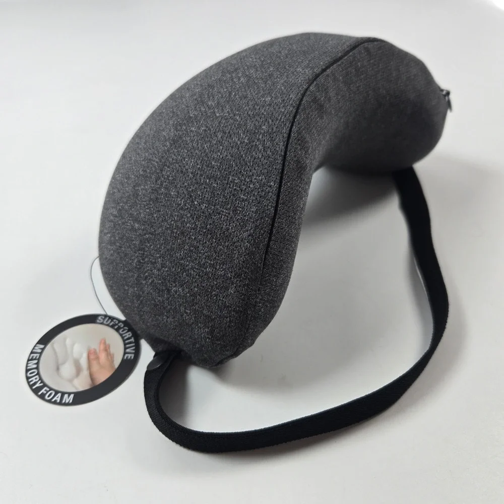 Brookstone Travel Neck Pillow Gray Memory Foam Supportive Luggage Strap NEW